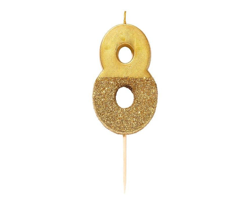 Gold Number 8 Candle